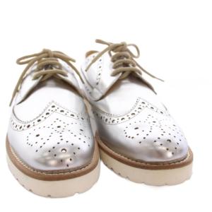 FABIO RUSCONI メダリオン ウイングチップシューズ ドレスシューズ 38 シルバー 2342 /YM