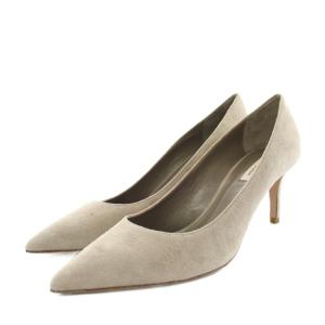 ポインテッドトゥシルキーピンヒール パンプス スエード 保存箱付き 38 グレー F71137 /YT