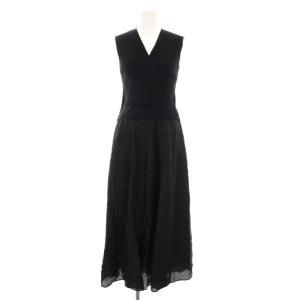 23SS カシュクールリブニットコンビワンピ ワンピース ロング ノースリーブ ニット切替 F 黒 ブラック