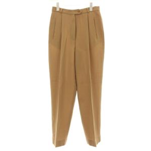 テーパードパンツ タック ジップフライ ウール100％ 42 茶 ブラウン /KU