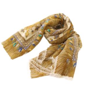 スカーフ フリンジ 総柄 ウール シルク混 マルチカラー /BB OH