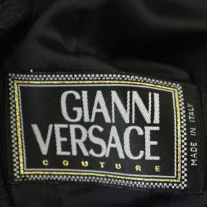 GIANNI VERSACE スーツ セットアップ 98-31644 ノーカラージャケット スカート ひざ丈 42 黒 ブラック /G
