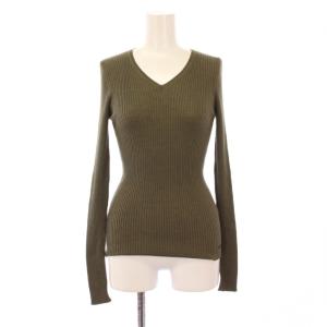 リブニット 長袖 Vネック ストレッチ 薄手 ロゴ カシミヤ シルク混 40 カーキ /BB