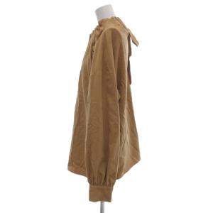 Ameri VINTAGE シャツ ブラウス フェイクスエード リボン 長袖 ベージュ /JS