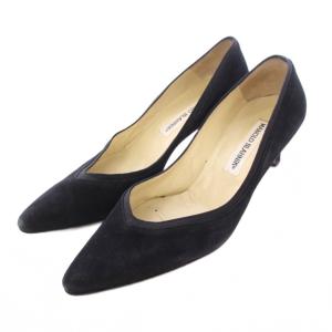 パンプス アーモンドトゥ ローヒール Vカット スエード 37.5 黒 ブラック /BB