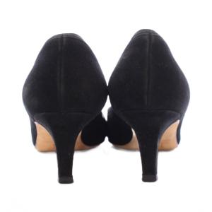 MANOLO BLAHNIK パンプス アーモンドトゥ ローヒール Vカット スエード 37.5 黒 ブラック /BB