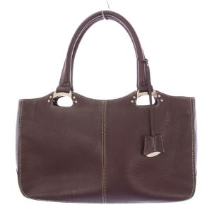 トートバッグ ハンドバッグ レザー 牛革 ロゴチャーム 茶 ブラウン /BB