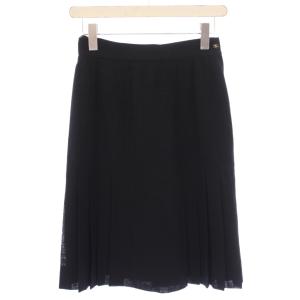 プリーツスカート ひざ丈 無地 ウール シルク 36 黒 ブラック /BB