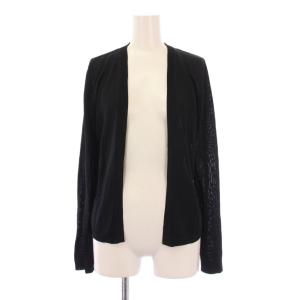 カーディガン 長袖 前開きトッパー ストレッチ 無地 薄手 黒 ブラック /BB