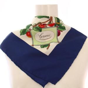 スカーフ シルク 総柄 タグ付き 紺 ネイビー マルチカラー /BB OH