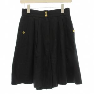 キュロット ハーフパンツ タック ジップフライ ココマーク 金ボタン 麻 リネン 黒 ブラック /KU