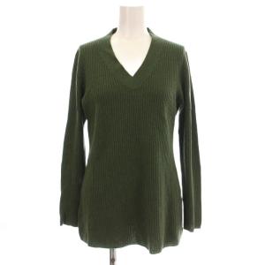 Vネック リブニット カシミヤ混 カットソー 長袖 42 緑 カーキ /G