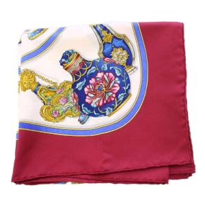 HERMES カレ90 Qu'importe le flacon スカーフ 総柄 シルク ボルドー マルチカラー /BB