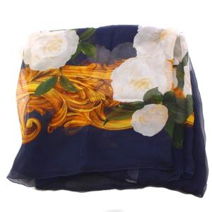 CHANEL ストール シアー シースルー 花柄 シルク 紺 ネイビー /BB OH