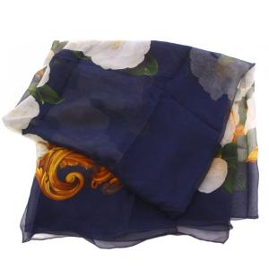 CHANEL ストール シアー シースルー 花柄 シルク 紺 ネイビー /BB OH