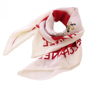 マドモアゼル スカーフ シルク ホワイト レッド