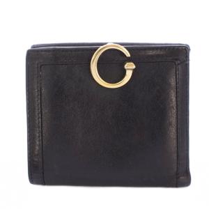 二つ折り財布 コンパクトウォレット レザー ロゴ バイカラー 黒 ブラック ゴールドカラー /BB OH