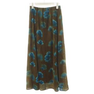 22AW MILA VELOUR CUT SKIRT プリーツスカート ロング丈 花柄 M カーキ 水色