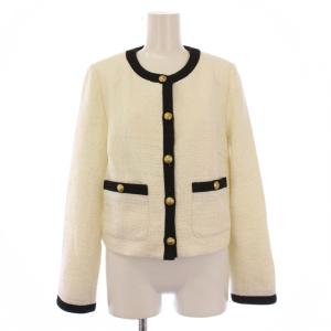 24SS 配色ツイードジャケット ノーカラー アウター ショート丈 2 白 ホワイト 黒 ブラック 24145820