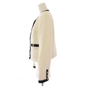 Apuweiser-riche 24SS 配色ツイードジャケット ノーカラー アウター ショート丈 2 白 ホワイト 黒 ブラック 24145820