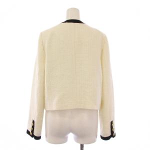 Apuweiser-riche 24SS 配色ツイードジャケット ノーカラー アウター ショート丈 2 白 ホワイト 黒 ブラック 24145820