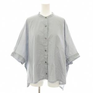 シャツ ブラウス バンドカラー 半袖 麻 リネン混 ブルーグレー /YT
