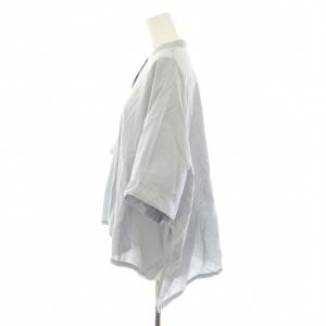 mizuiro ind mizuiroind シャツ ブラウス バンドカラー 半袖 麻 リネン混 ブルーグレー /YT