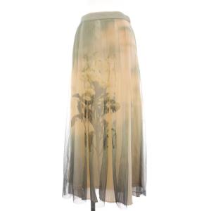 21SS チュール プリーツスカート ロング M ベージュ グリーン 02110920120 /YM