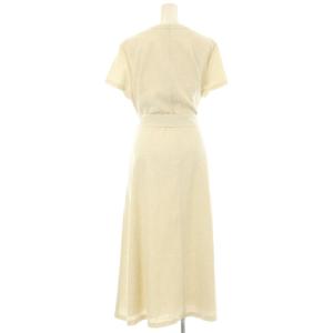 UNTITLED タグ付き 麻調スラブツイル フレアワンピース ロング 半袖 リボン 42 ライトベージュ 153-56428