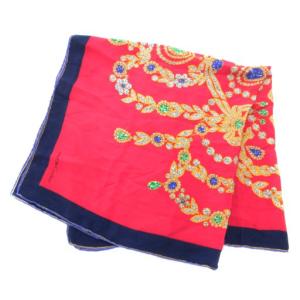 Cartier マストドゥ must de スカーフ 大判 シルク 赤 レッド 紺 ネイビー 宝石柄 ジュエリー柄 /GV