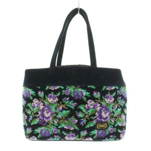 トートバッグ ハンドバッグ パイル地 シュニール織り 花柄 黒 ブラック 紫 パープル /KU