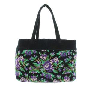 FEILER トートバッグ ハンドバッグ パイル地 シュニール織り 花柄 黒 ブラック 紫 パープル /KU