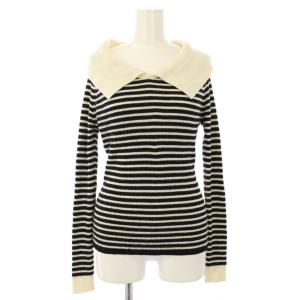 ファインウール ショールカラーリブプルオーバー ニット セーター 長袖 ボーダー 白 黒 21080900718030