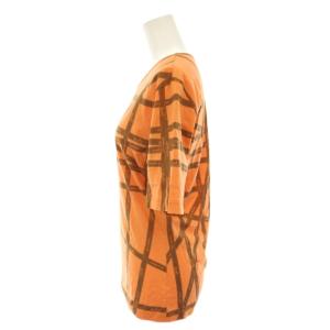 HERMES Tシャツ カットソー クルーネック 半袖 リボン柄 L オレンジ 茶 ブラウン /YT