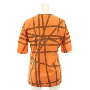 HERMES Tシャツ カットソー クルーネック 半袖 リボン柄 L オレンジ 茶 ブラウン /YT