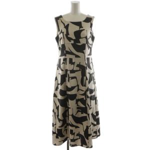 24SS リネンキカプリントフレアワンピース 36 ベージュ ブラック 10241714420