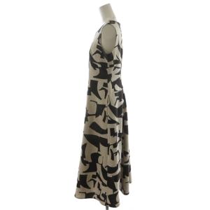 ANAYI 24SS リネンキカプリントフレアワンピース 36 ベージュ ブラック 10241714420