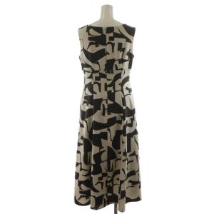 ANAYI 24SS リネンキカプリントフレアワンピース 36 ベージュ ブラック 10241714420