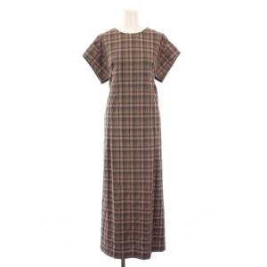 23SS クリアクロスワンピース マキシ ロング フレンチスリーブ 半袖 クルーネック リボン チェック柄
