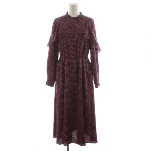 24AW バレエシューズプリントフリル ワンピース ロング丈 長袖 36 紫 パープル 赤 レッド 10242714410