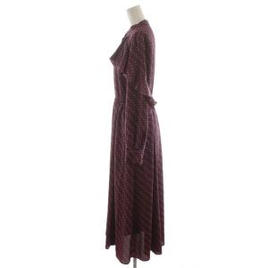 ANAYI 24AW バレエシューズプリントフリル ワンピース ロング丈 長袖 36 紫 パープル 赤 レッド 10242714410