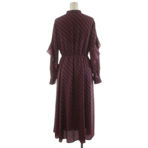 ANAYI 24AW バレエシューズプリントフリル ワンピース ロング丈 長袖 36 紫 パープル 赤 レッド 10242714410
