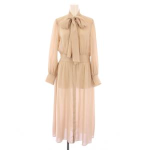 Eternal Line シアードビーボウタイワンピース ミモレ ロング 長袖 リボン シースルー 36