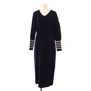 ニットワンピース ウール ボーダー柄 36 ネイビー