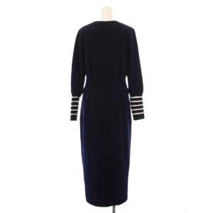 BORDERS at BALCONY ニットワンピース ウール ボーダー柄 36 ネイビー