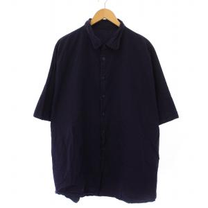 WAGA SS SHIRT ワガショートスリーブシャツ カジュアル 半袖 レギュラーカラー 無地 L 紺
