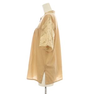 VIVIENNE TAM COTTON BLEND FLORAL LACE シャツ ブラウス 半袖 バンドカラー 袖レース 切替