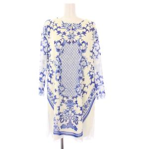 タグ付き ワンピース チュニック 長袖 ひざ丈 パワーネット 1 白 青 016-6110421 /KH