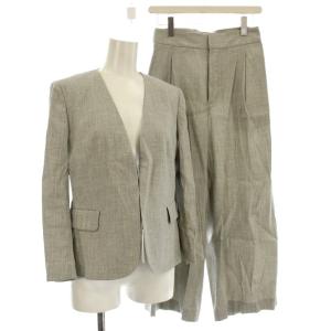スーツ セットアップ 11-07-82-07336 リネン混 ノーカラージャケット ワイドパンツ 38