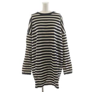 Tシャツ カットソー 長袖 ロング丈 ボーダー柄 黒 ブラック 白 ホワイト 21-070-440-0000-3-0